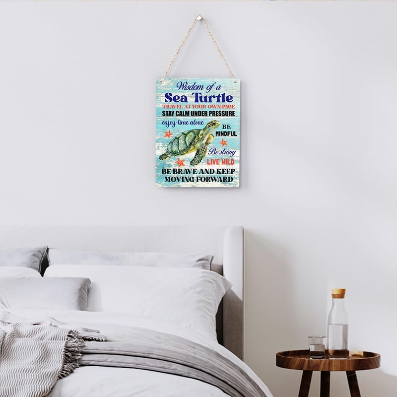 BELLOWDEER Sea Turtle Decor Inspirational Turtle Decor Plaque Signs Gifts for Turtle Lovers Gift Ideas for Friends Office Bedroom Living Room Home Beach House Nursery Wall Art Decor Wooden Hanging Sign 8x10 Inch - Image 3